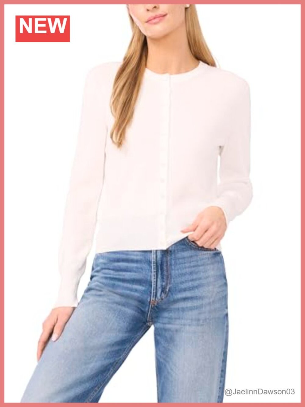 CeCe Long Sleeve Button Front Cardigan Crew Neck Layer